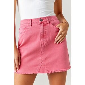 NWT TGLA Hot Pink Jean Mini Skirt‎ Raw Hem XS Y2K Bright Denim Western Barbie
